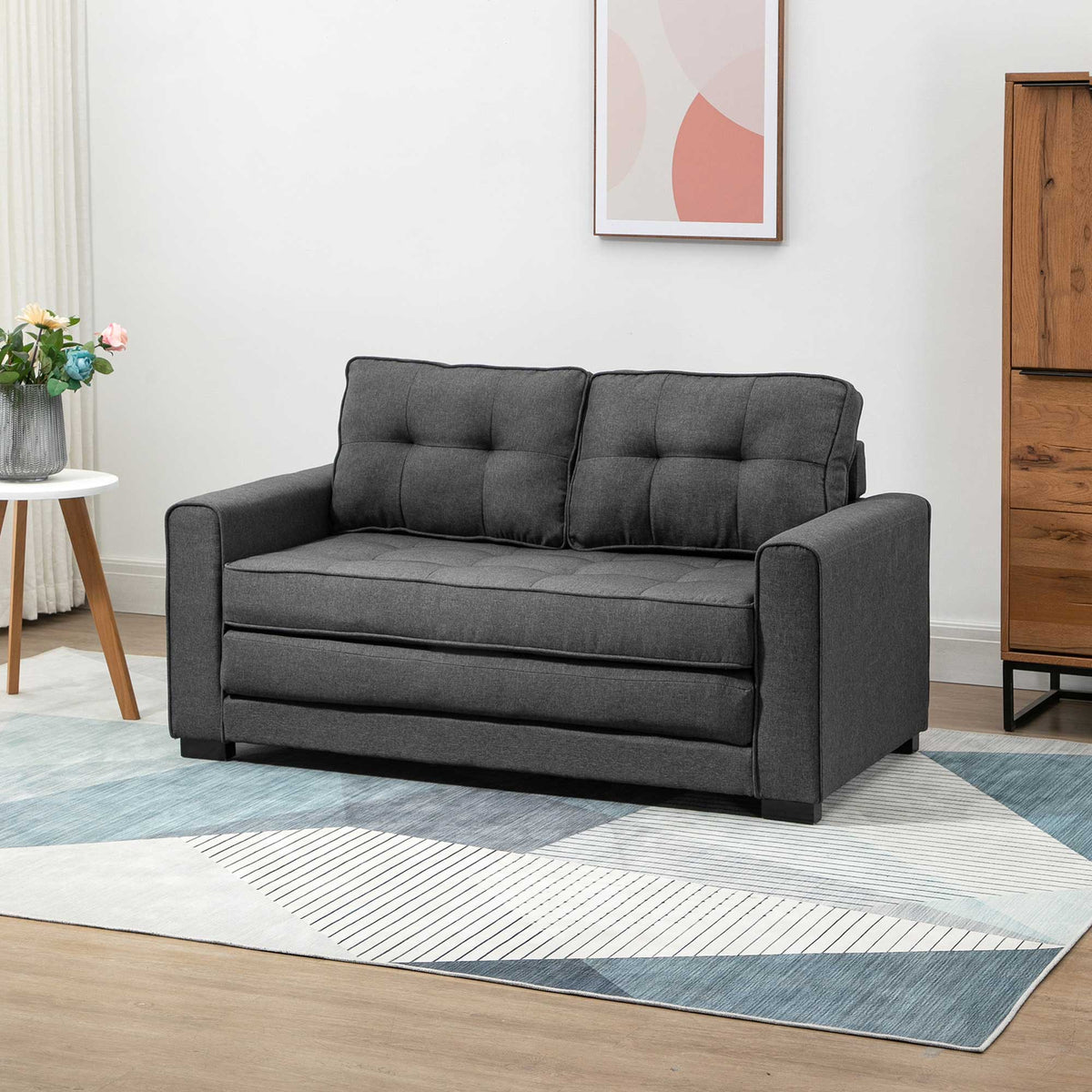 Canapé droit convertible 2 places - dossier capitonné - 147,5 x 75 x 85 cm - gris-1
