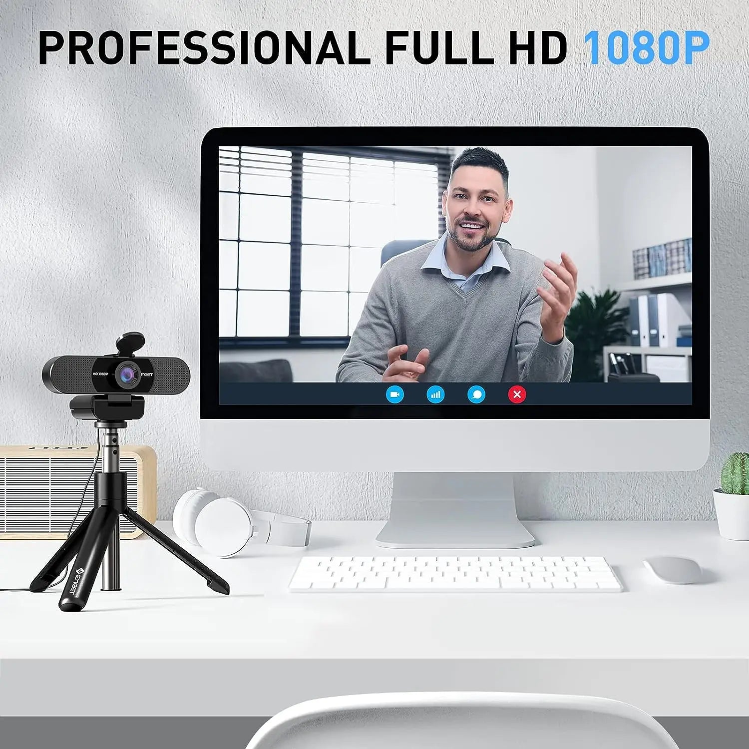 1080P HD USB Webcam Dual Noise-Canceling Mics Black-1