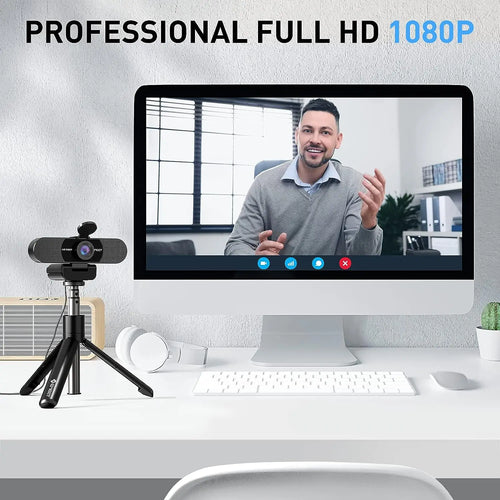 1080P HD USB Webcam Dual Noise-Canceling Mics Black-1