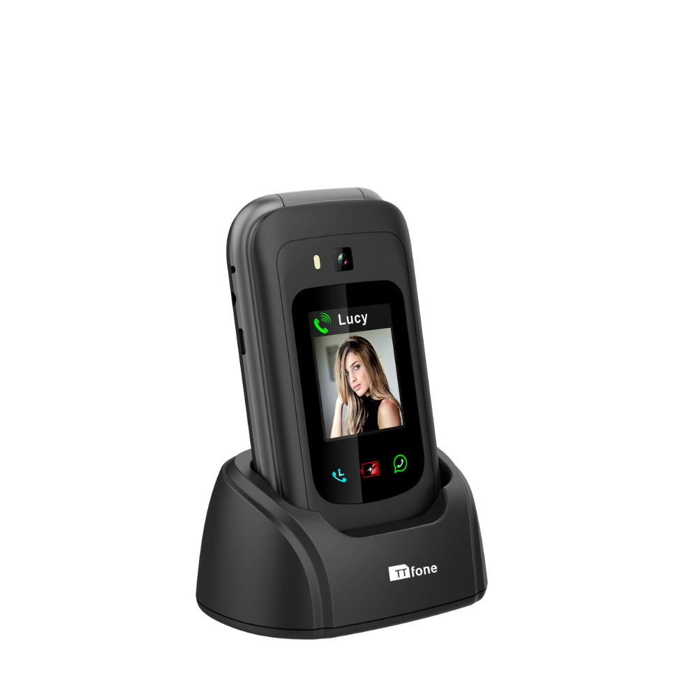 Bundle offer for TTfone TT970 4G WhatsApp Flip Big Button Senior Mobile with Nylon Holster Case (TTCB9) and Car Charger (TTCC), EE Pay As You Go-1