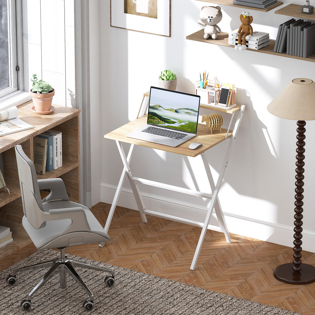 Bureau pliable 65,5 x 45 cm avec étagère de rangement pour chambre, petits espaces, bois naturel-8