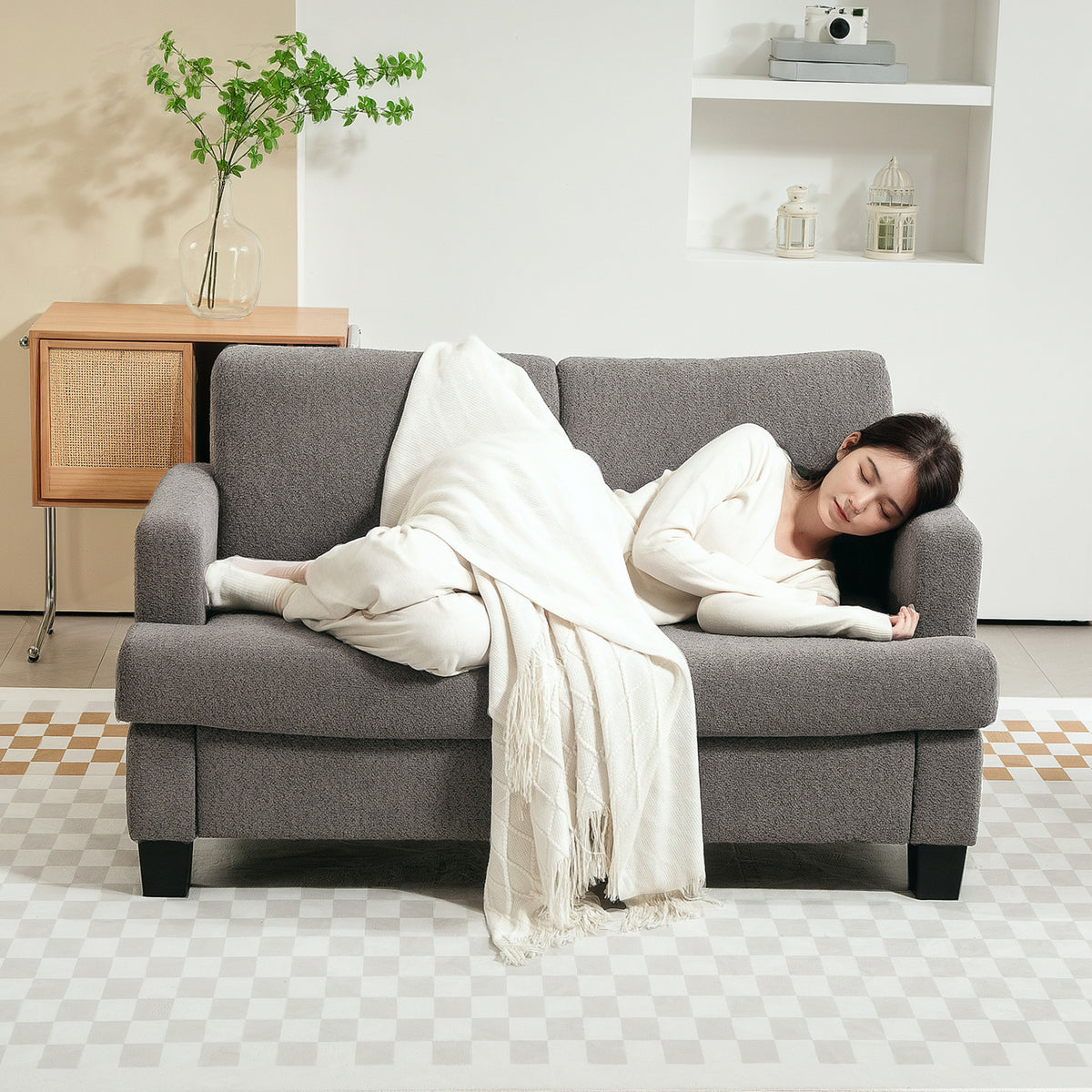 Canapé 2 places 120 cm avec coussins de dossier amovibles, tissu chenille pour salon, chambre, bureau, gris foncé-7