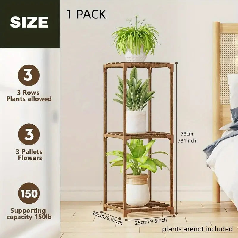 Botanical Bliss: Three-Level Timber Plant Display-4