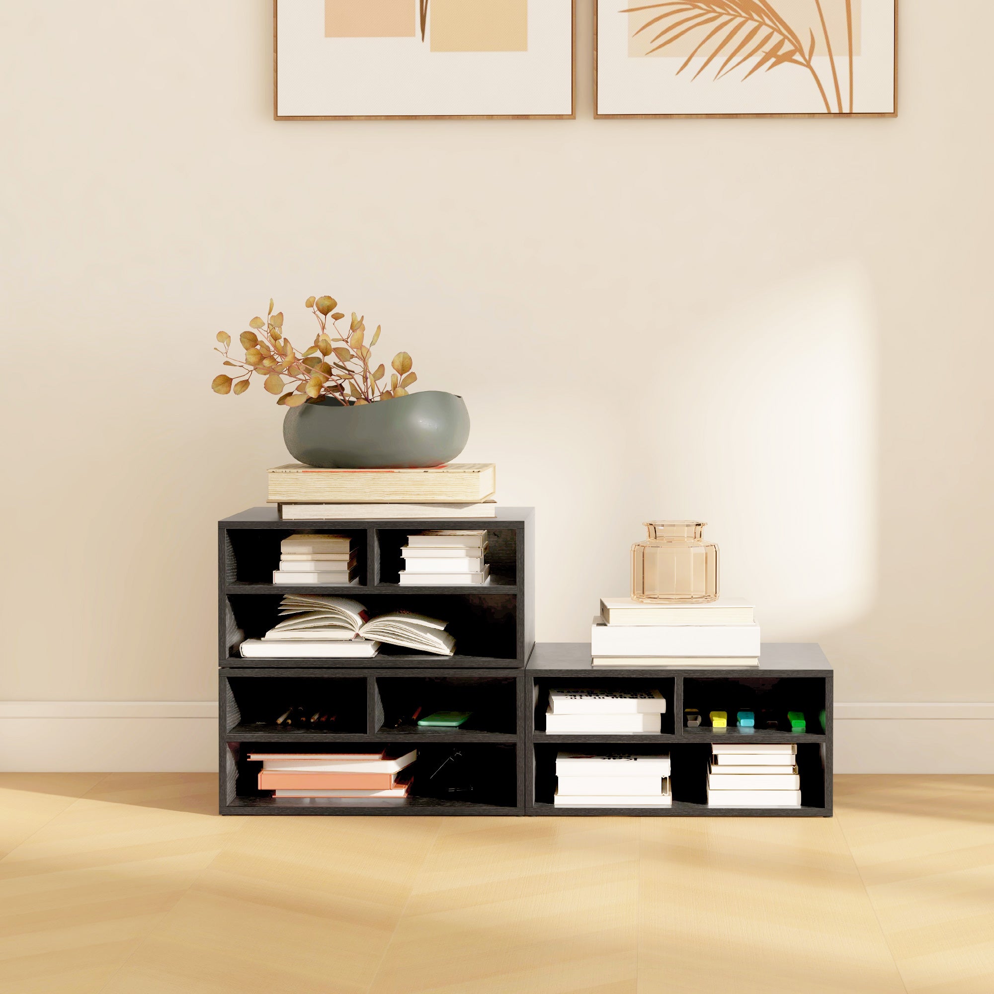Organiseur bureau aspect noir avec 3 compartiments fournitures support d'imprimante 47 x 40 x 22,5 cm-6