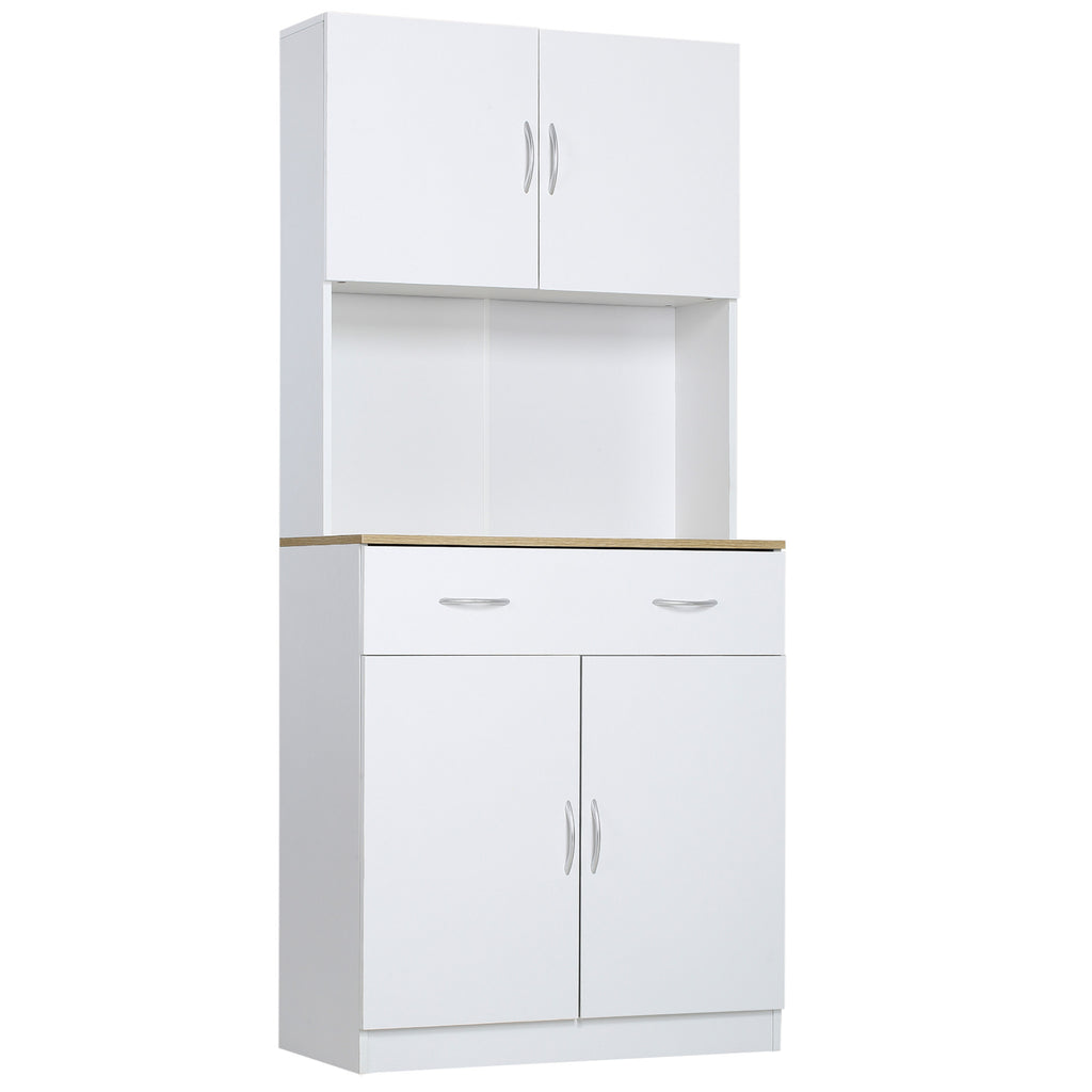 Buffet haut cuisine, armoire de cuisine, 4 portes, tiroir, plan de travail et étagères réglables, 80x40x180cm, blanc-0