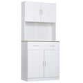 Buffet haut cuisine, armoire de cuisine, 4 portes, tiroir, plan de travail et étagères réglables, 80x40x180cm, blanc-0