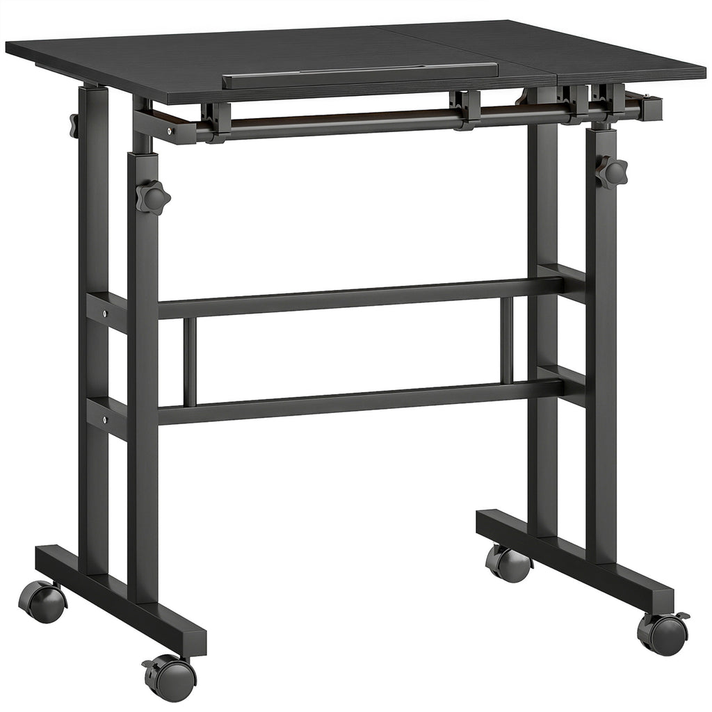 Bureau assis debout bureau réglable en hauteur 70 x 60 cm à roulettes avec plateau inclinable cadre en métal noir-0