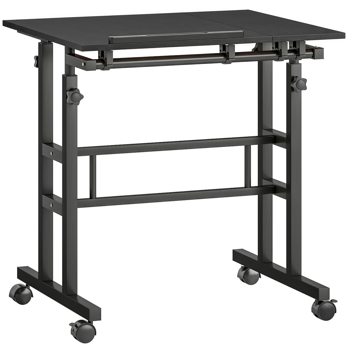 Bureau assis debout bureau réglable en hauteur 70 x 60 cm à roulettes avec plateau inclinable cadre en métal noir-0