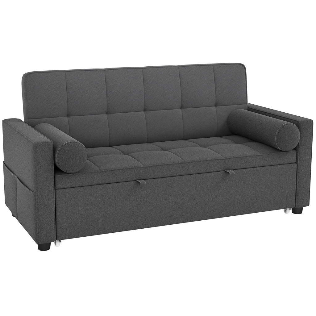 Canapé convertible 2 places 3 en 1 canapé-lit avec lit gigogne double dossier réglable 2 coussins 80,5x137,5x84cm gris-0