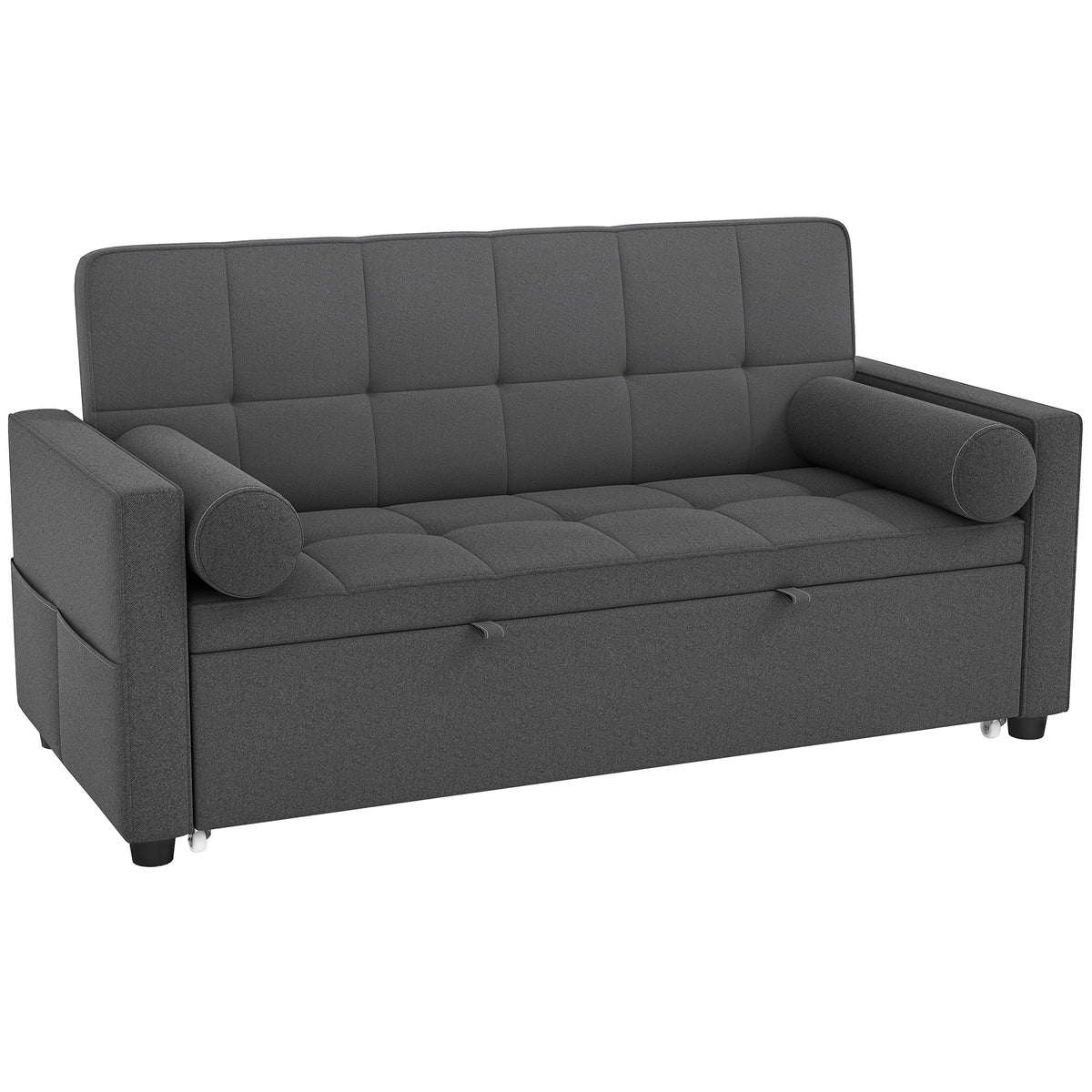 Canapé convertible 2 places 3 en 1 canapé-lit avec lit gigogne double dossier réglable 2 coussins 80,5x137,5x84cm gris-0