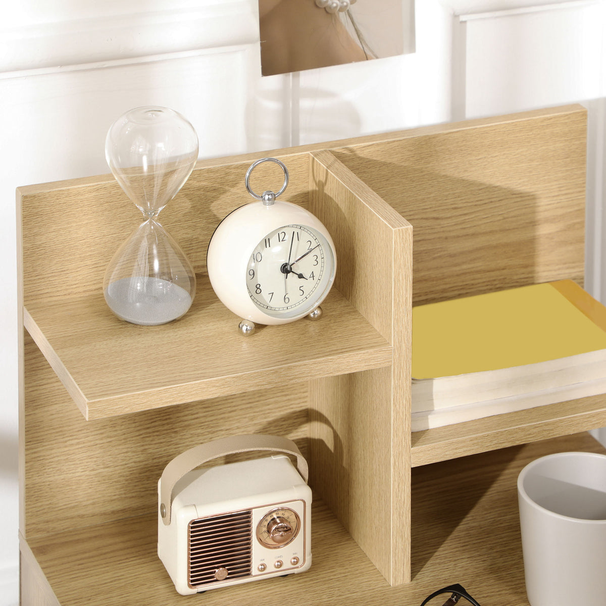 Table de chevet table de nuit avec tiroir, niche et étagères de rangement effet bois 45 x 35 x 73 cm naturel-6