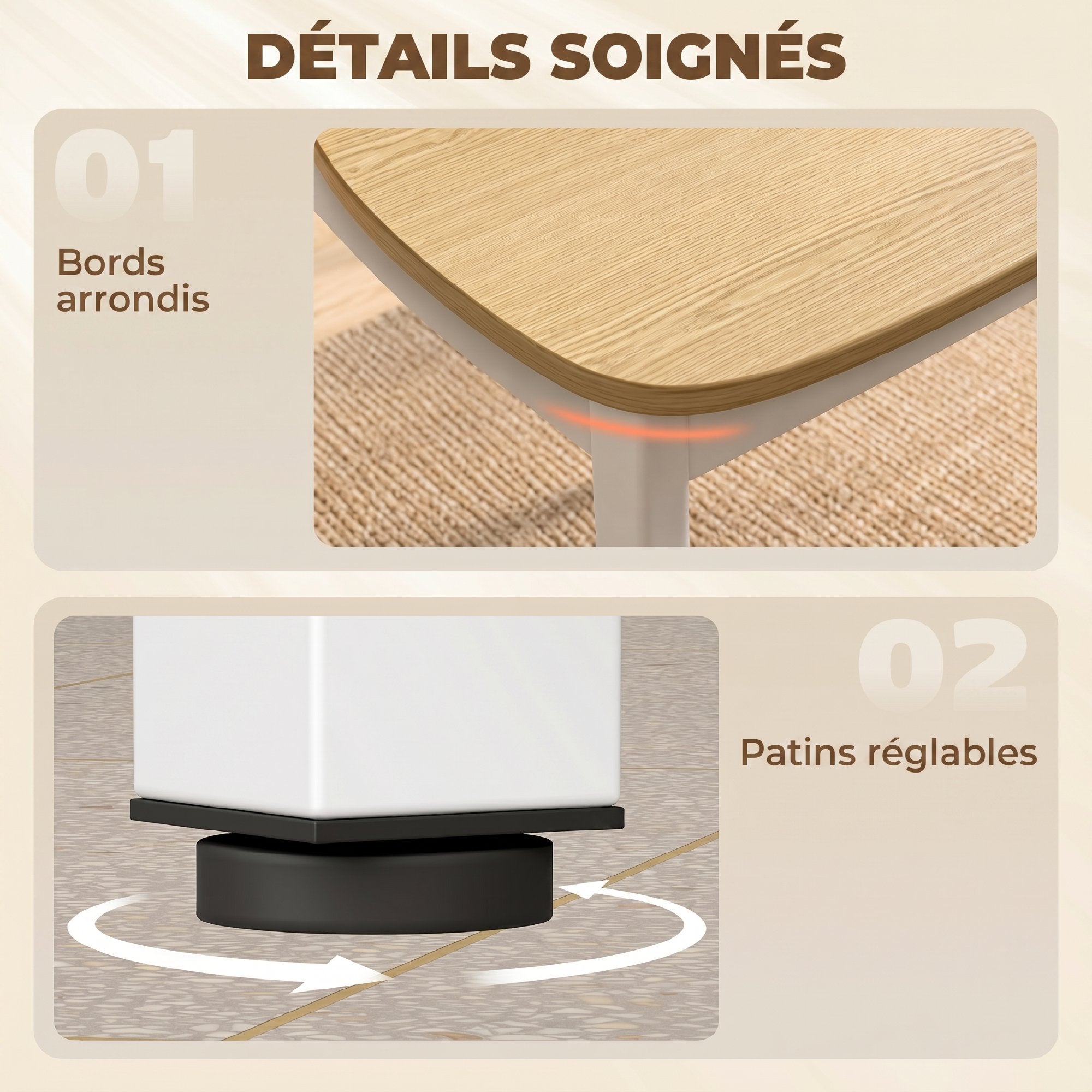 Ensemble Table Salle à Manger avec 4 Chaises, Table de Cuisine avec Chaises pour 4 Personnes, Bois Naturel et Blanc-6
