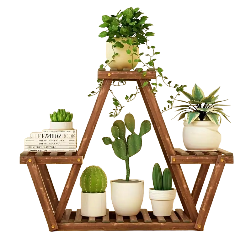 Wooden Triangular Plant Stand - Multi-Tier Flower Display Holder-0