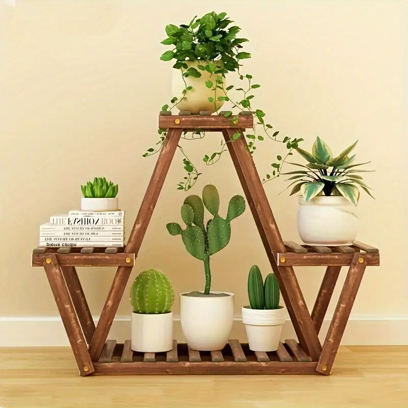 Wooden Triangular Plant Stand - Multi-Tier Flower Display Holder-2