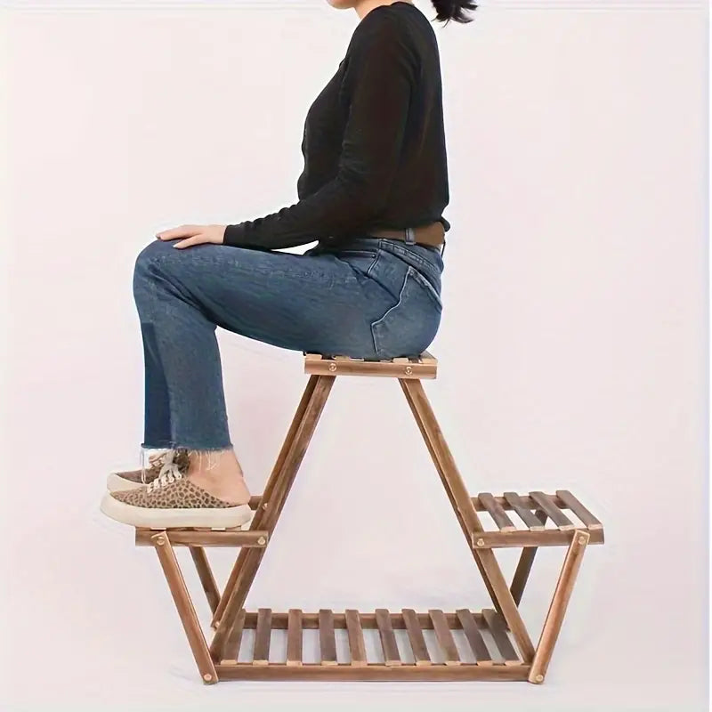 Wooden Triangular Plant Stand - Multi-Tier Flower Display Holder-3