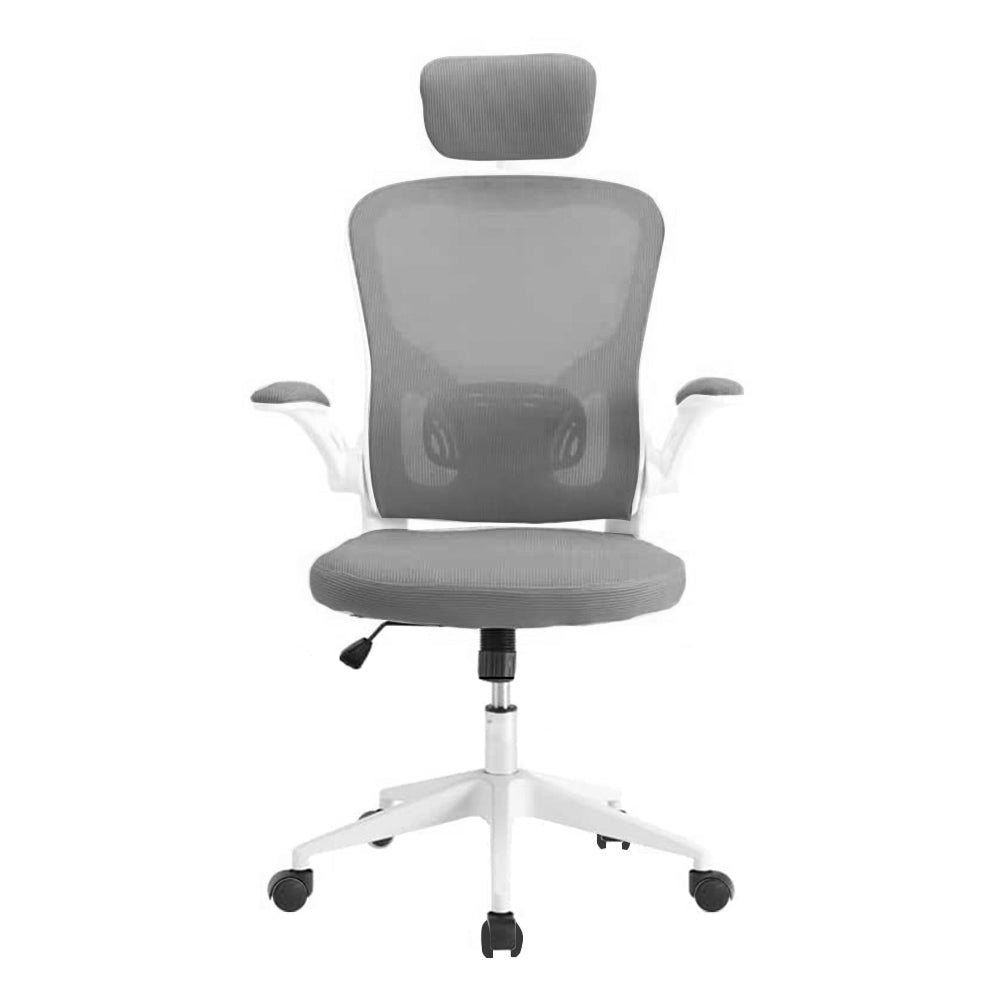 Ergonomická kancelárska stolička s bedrovou opierkou, opierkou hlavy, sivá-2
