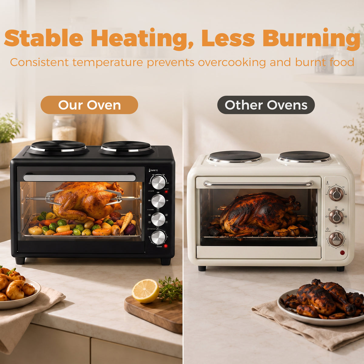 Mini-Four avec 2 Plaques de Cuisson et Broche Rotative 46L 2850 W, Four à Convection Multifonction, Minuterie, Noir-7