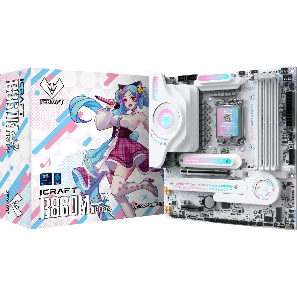 Maxsun MS-iCraft B860M Cross Socket 1851 Motherboard (White, RAID, 5 Gb-LAN, WLAN, BT, Sound, µATX)-0