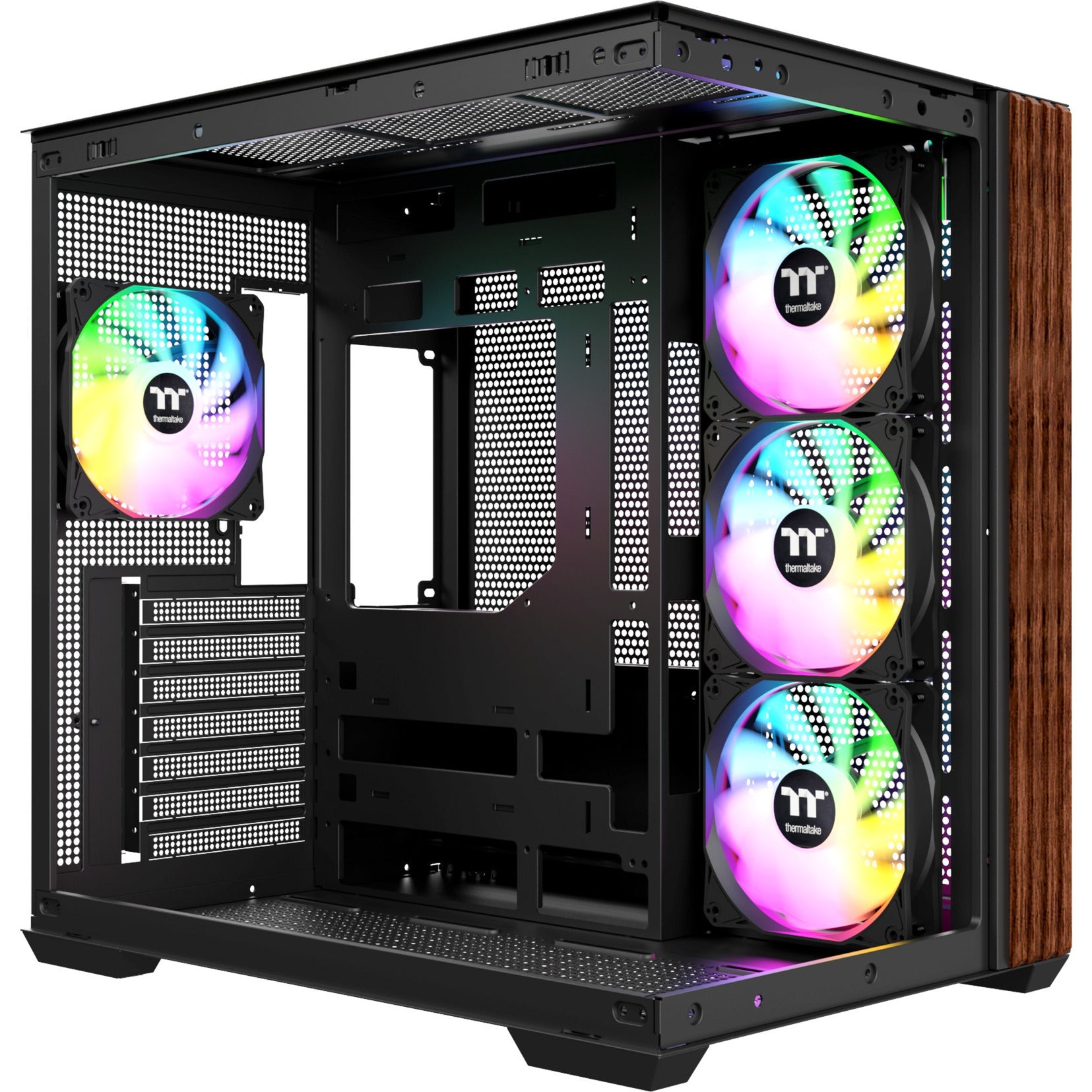 Thermaltake view 380 ws argb midi tower housing (black wood color | 2x USB-A | 1x USB-C | RGB | tempered glass)-0