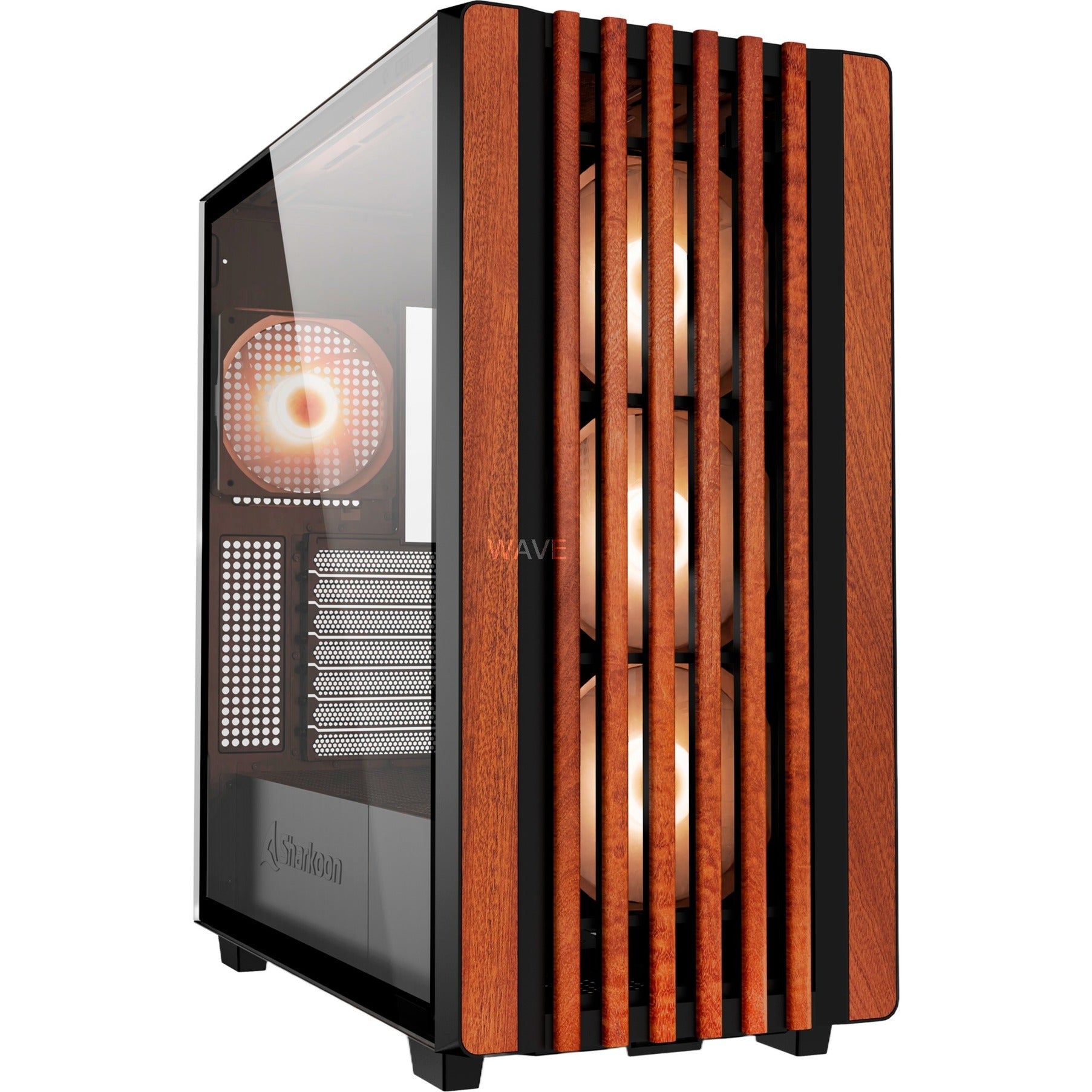 Sharkoon rebel c70g rgb midi tower housing (black wood color | 2x usb-a | 1x usb-c | rgb | tempered glass)-0