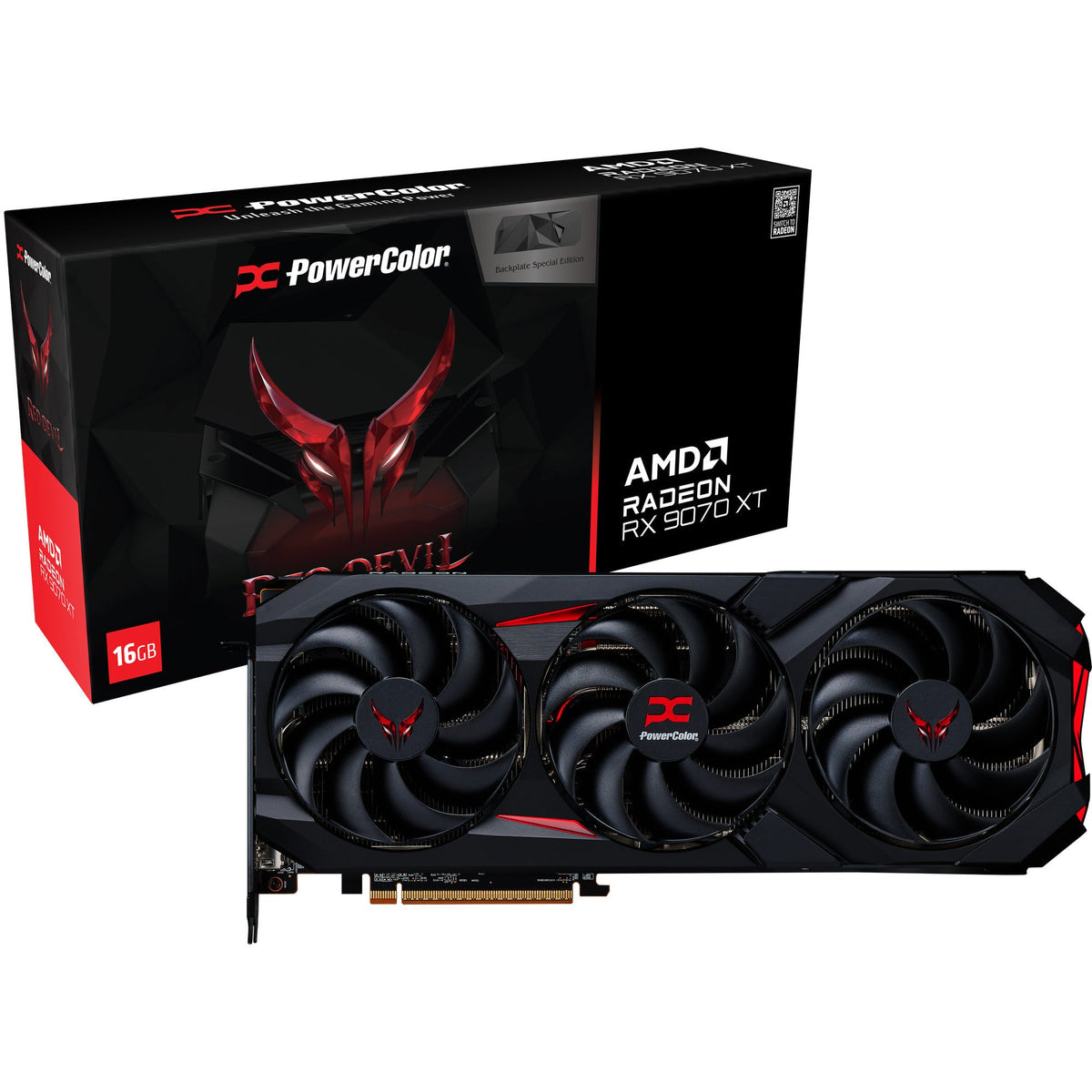 Powercolor Radeon RX 9070 XT Red Devil 16GB OC Backplate Special Edition Graphics Card (Black, RDNA4, GDDR6, 3x Display Port, 1x HDMI)-0