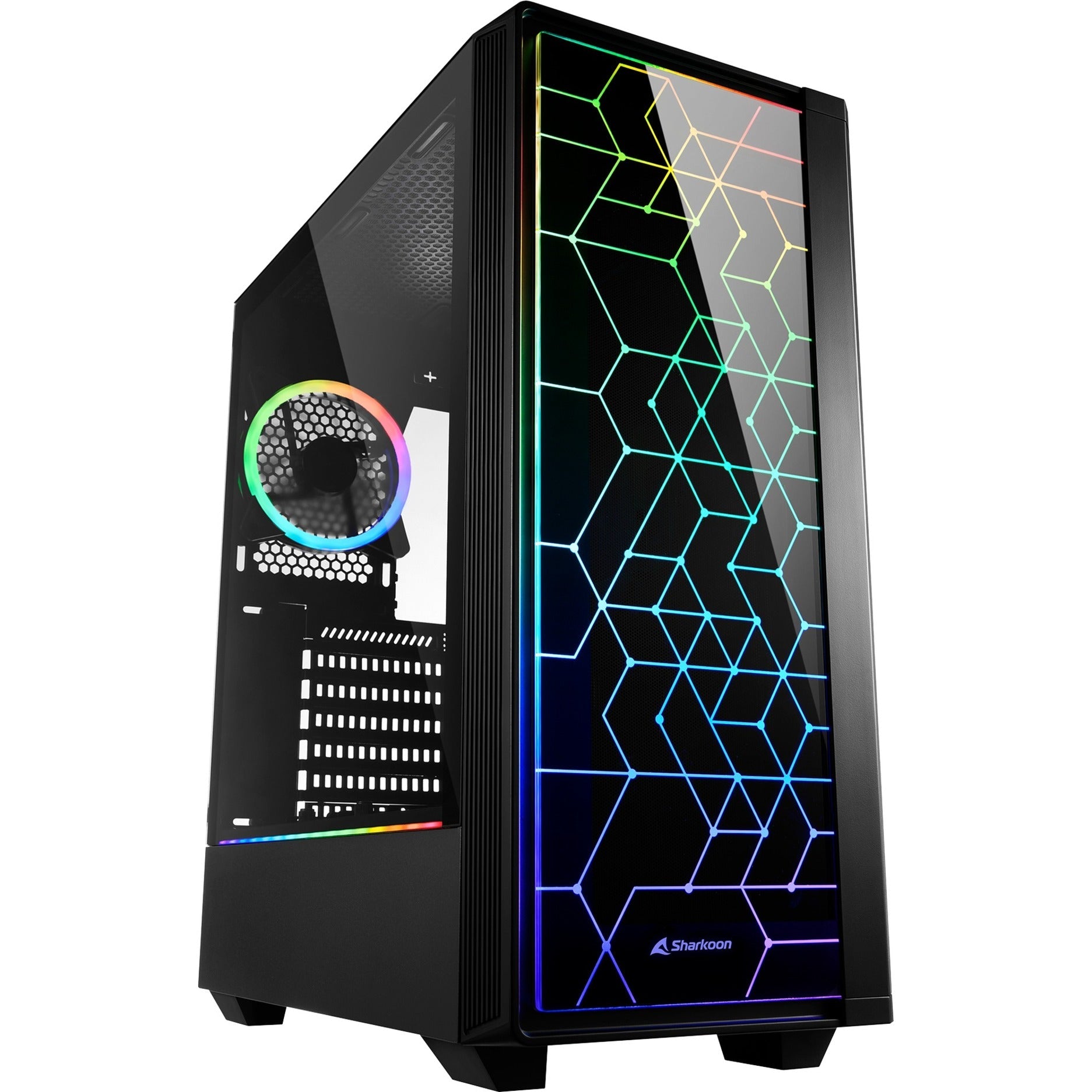 Sharkoon rgb lit 100 midi tower housing (black | 3x usb-a | rgb | window)-0