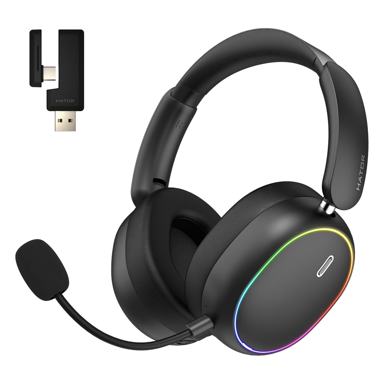 Hator Phoenix 2 Wireless over-ear gaming headset (Zwart, RGB, 2.4GHz / Bluetooth 5.4 / USB-C)-0