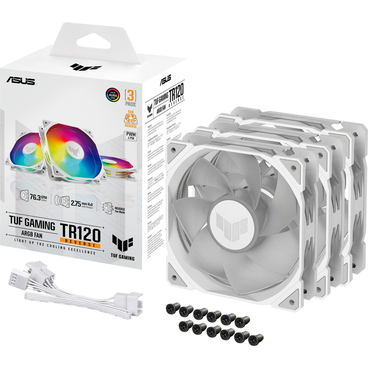 Asus TUF Gaming TR120 ARGB Reverse Case Fans (white, 3-pack, 120 x 120 x 28 mm)-0