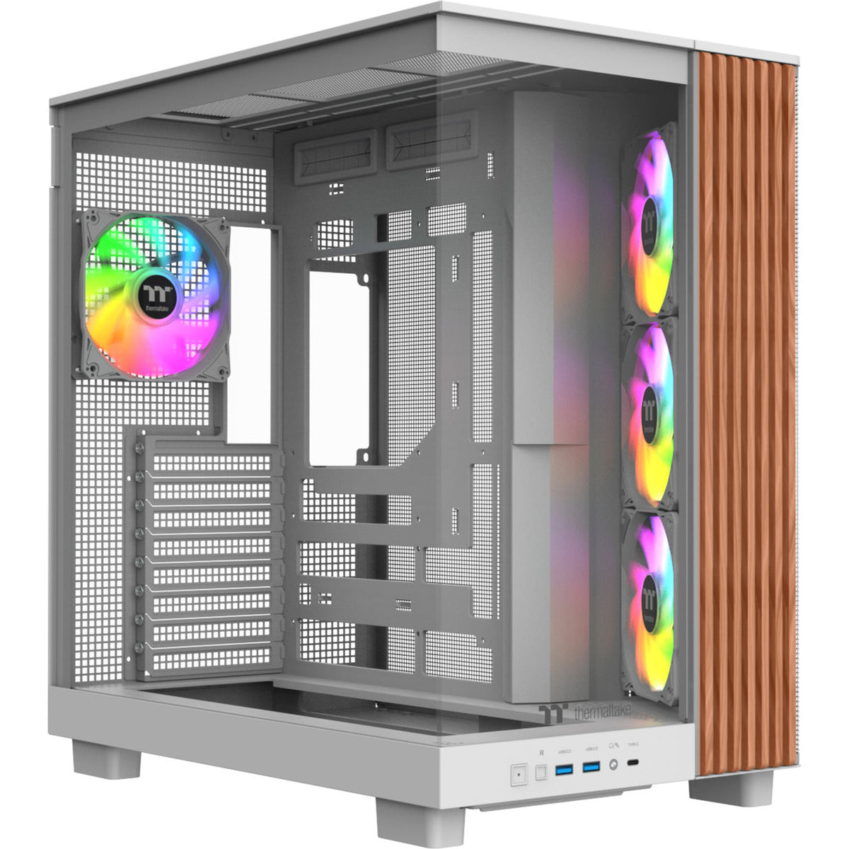 Thermaltake View 380 XL WS ARGB Midi Tower Case (White Wood Color | 2x USB-A | 1x USB-C | RGB | Tempered Glass)-0