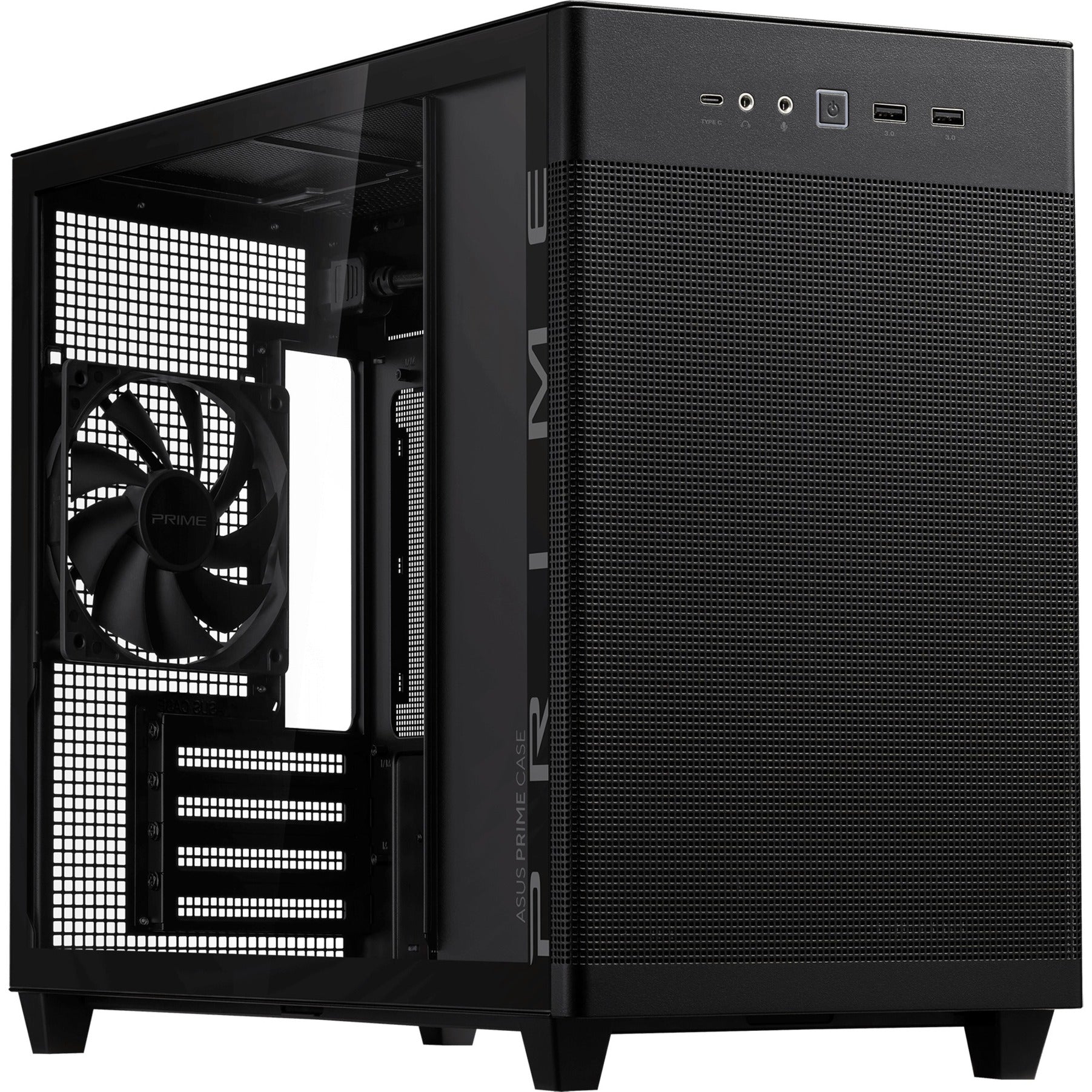 Asus Prime AP201 Mini Tower Case (Black | 2x USB-A | 1x USB-C | Tempered Glass)-0