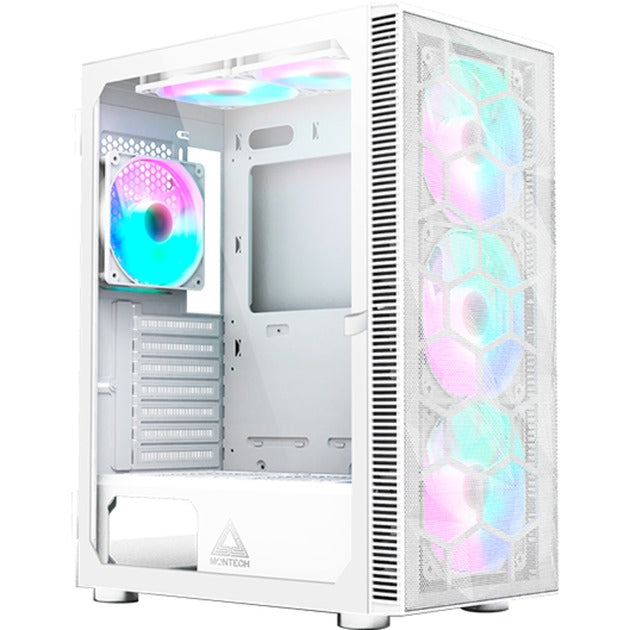 Montech x3 mesh midi tower case (white | 3x usb-a | rgb | tempered glass)-0