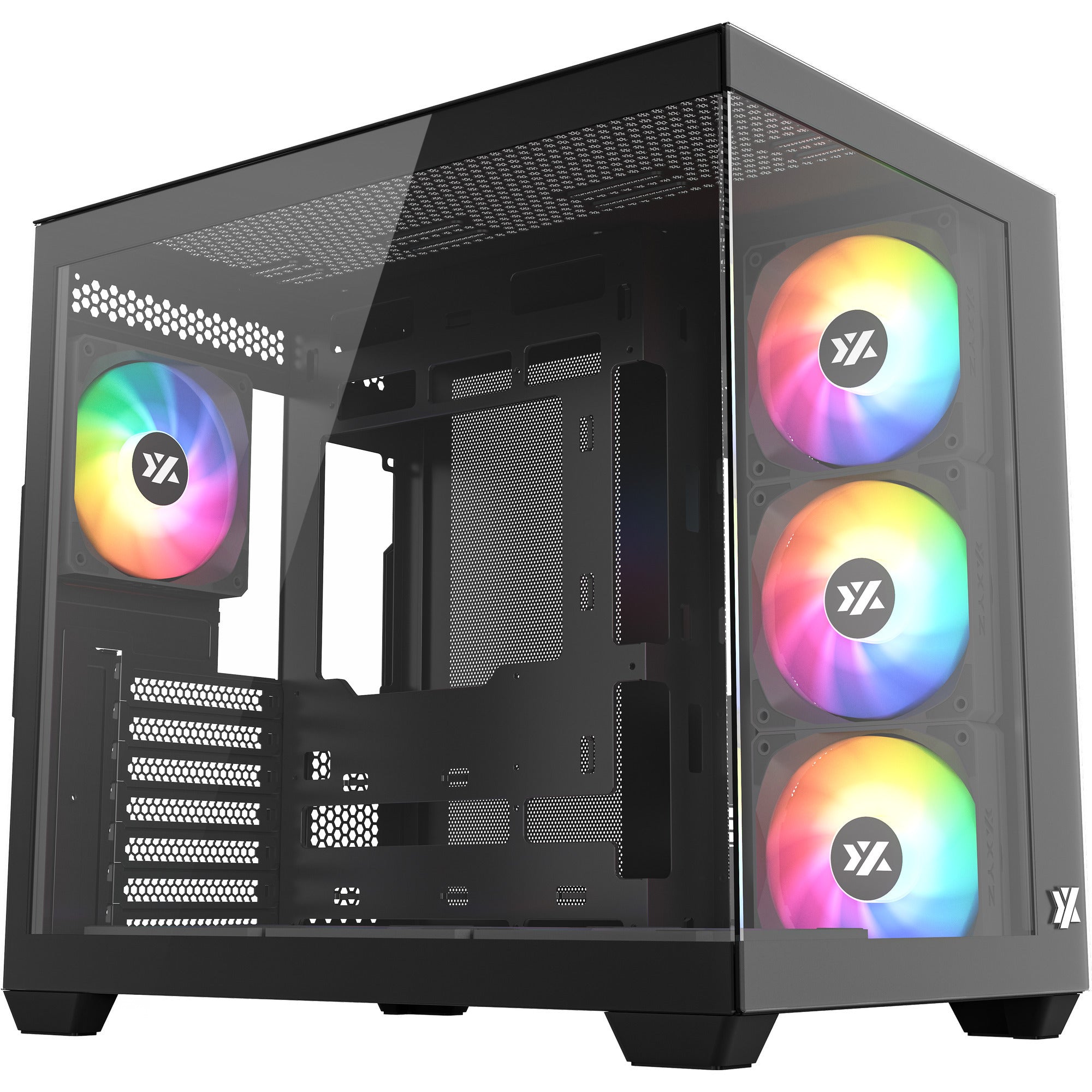 Xyz pc gear tesseract x midi tower housing (black | 2x USB-A | 1x USB-C | tempered glass)-0
