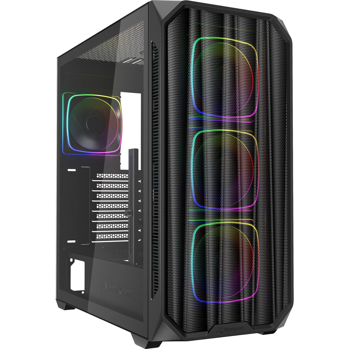 Sharkoon ak5m rgb midi tower housing (black | 2x usb-a | 1x usb-c | rgb | tempered glass)-0