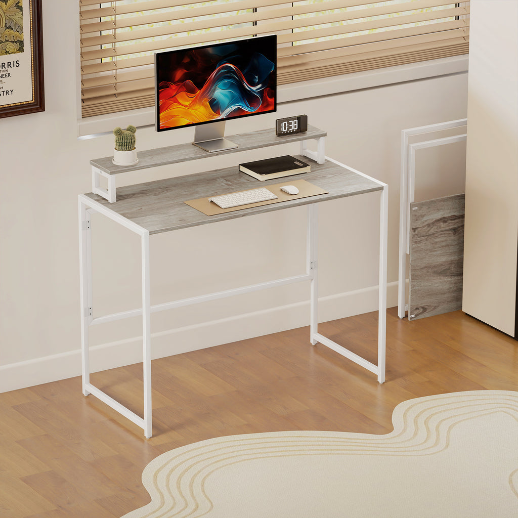 Bureau d'ordinateur pliable avec support d'écran, pour chambre, petits espaces, 100 x 48 x 87,5 cm, bois naturel-6