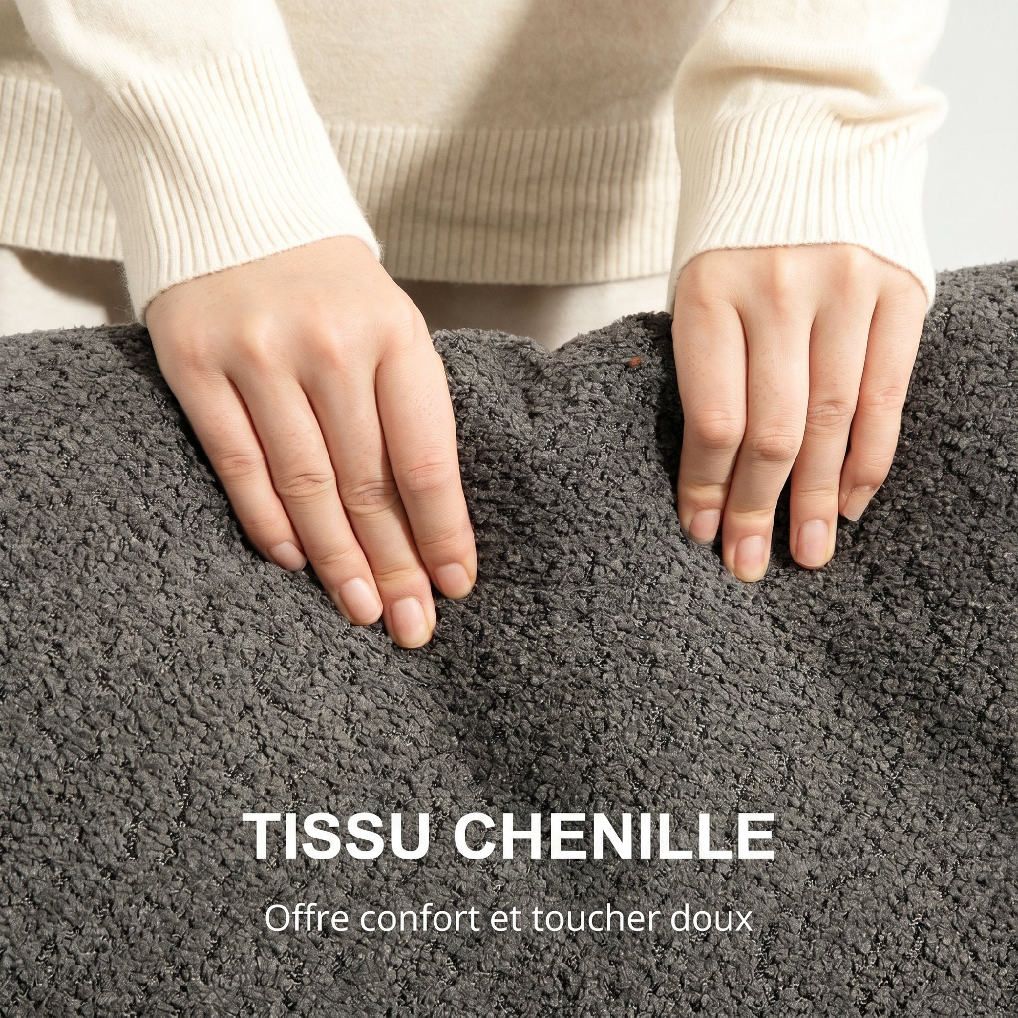 Canapé 2 places 120 cm avec coussins de dossier amovibles, tissu chenille pour salon, chambre, bureau, gris foncé-4