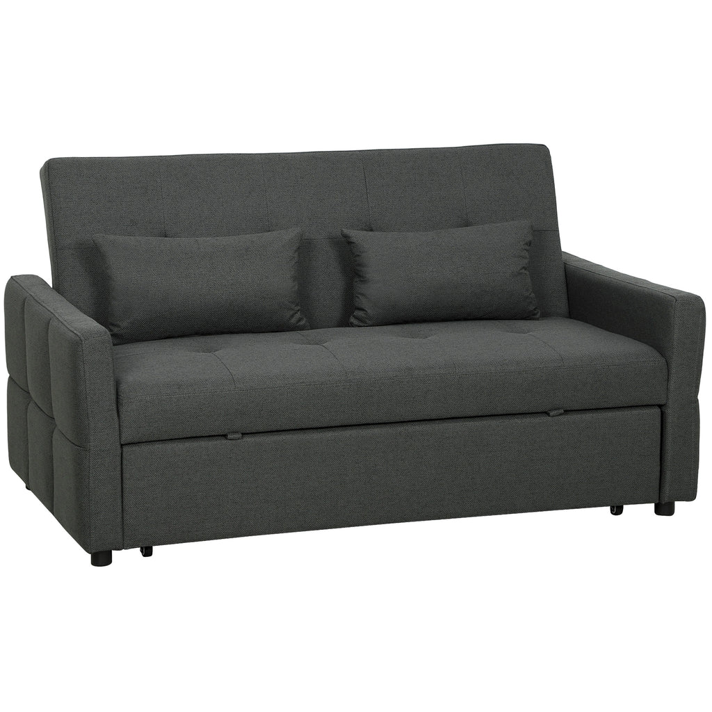 Canapé Convertible 2 Places 3 en 1, Canapé-Lit Clic Clac 160 cm, Dossier Réglable, Assise Large, 2 Oreillers, Gris Foncé-0