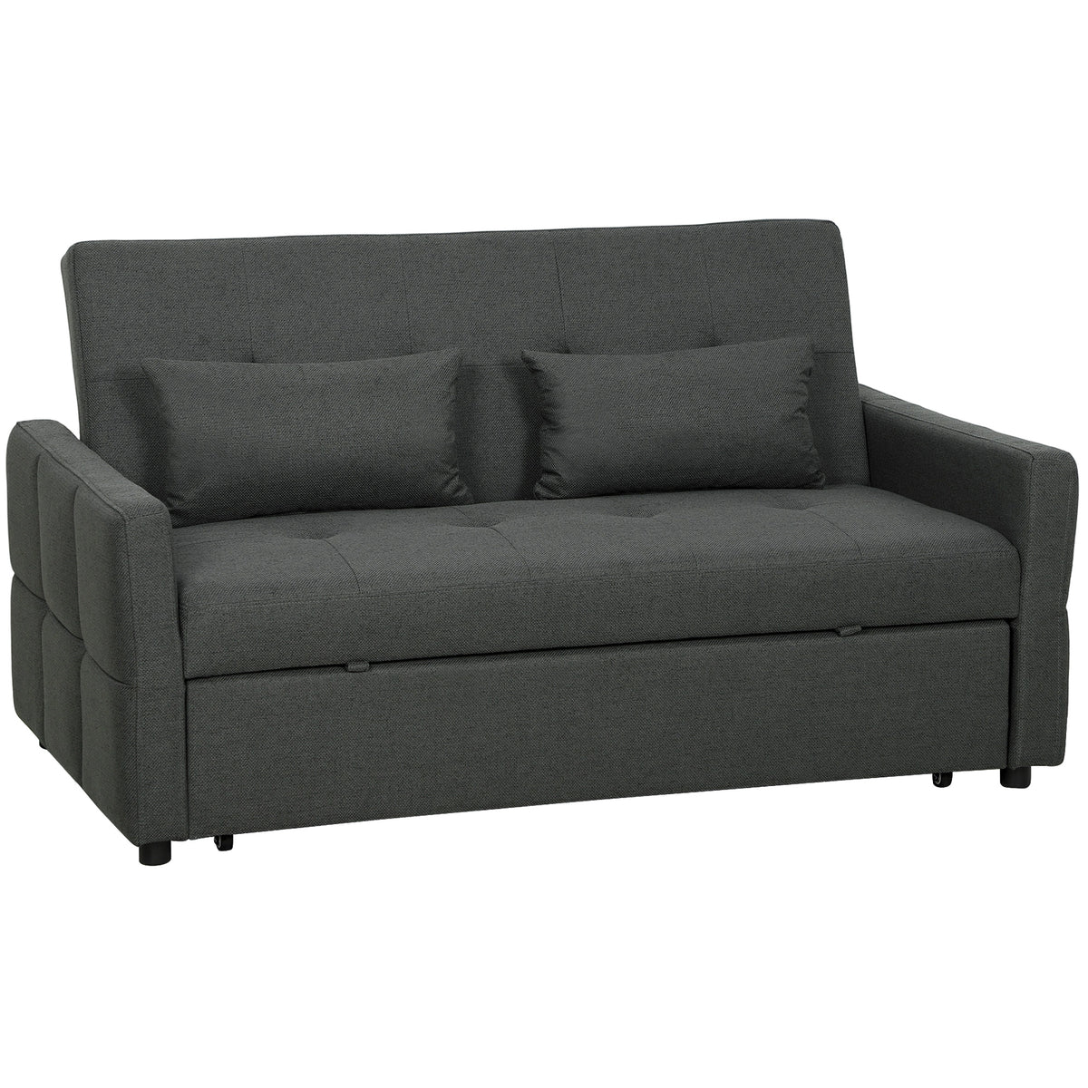 Canapé Convertible 2 Places 3 en 1, Canapé-Lit Clic Clac 160 cm, Dossier Réglable, Assise Large, 2 Oreillers, Gris Foncé-0