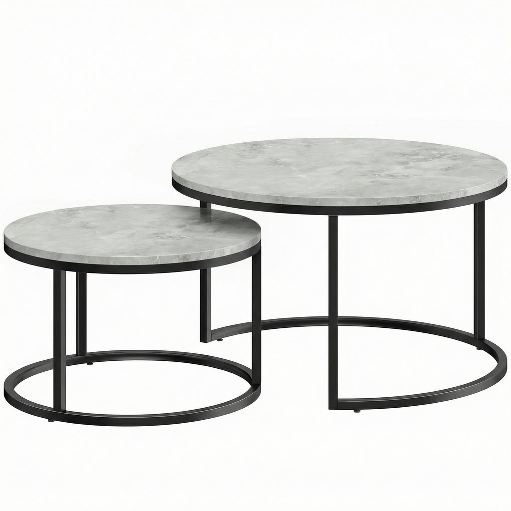 Lot de 2 tables basses gigognes empilable design industriel pieds en métal gris-0