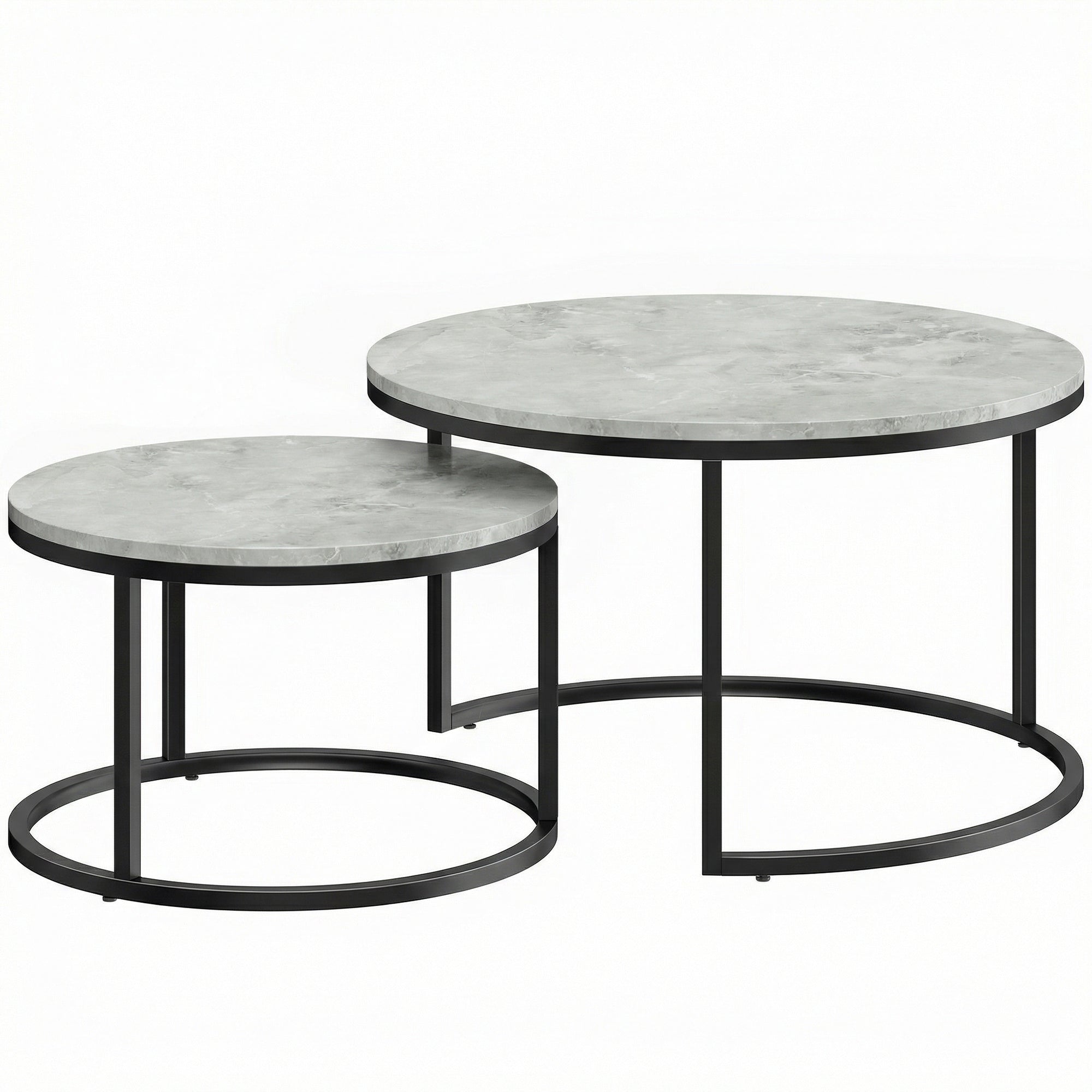 Lot de 2 tables basses gigognes empilable design industriel pieds en métal gris-0