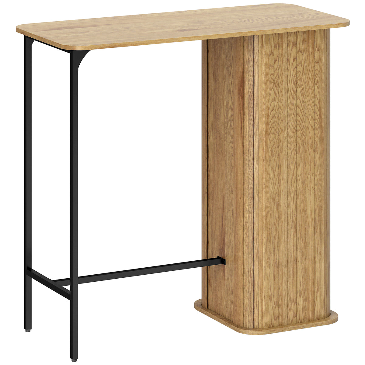 Table Haute Mange Debout, Table de Bar avec 3 Étagères de Rangement et Pieds en Métal, 112x50x106cm, Bois Naturel-0