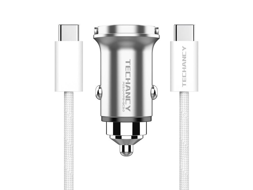 Techancy Mini Carregador TC6426, 33W, USB-A+USB-C, com Cabo USB-C para USB-C de 1m, Liga de AlumInio, Seguro e Confiavel-0