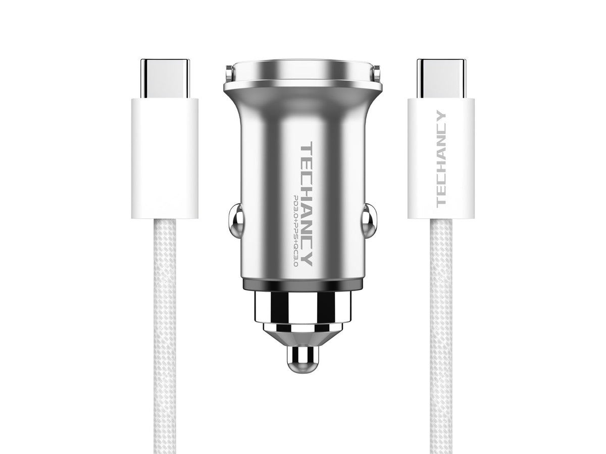 Techancy Mini Carregador TC6426, 33W, USB-A+USB-C, com Cabo USB-C para USB-C de 1m, Liga de AlumInio, Seguro e Confiavel-0