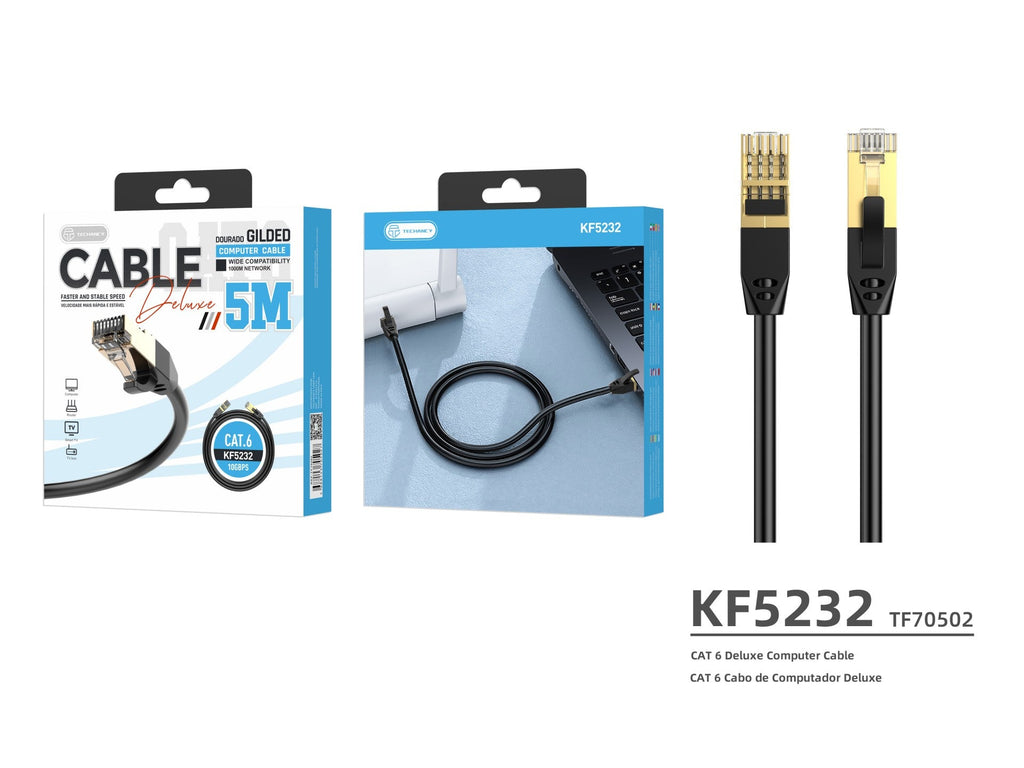 Cabo de rede Techancy CAT-6, KF5232, conector banhado a ouro RJ45, 5 metros, preto-2