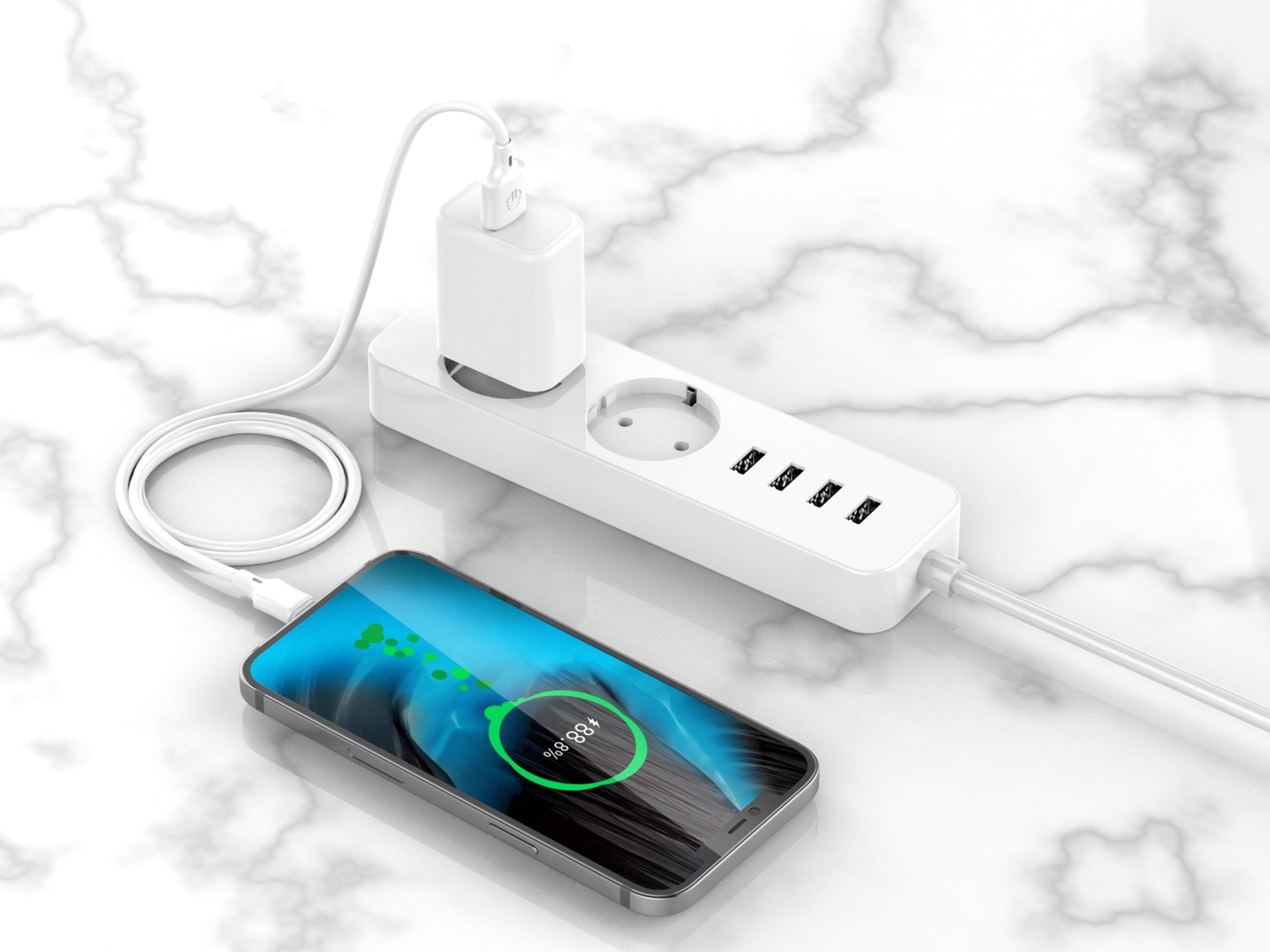 Techancy Cabo De Dados Usb-Tipo C 1M Branco TB1725, Carregamento De 2,4 A, Compatível Com Telemóveis Tipo C-3