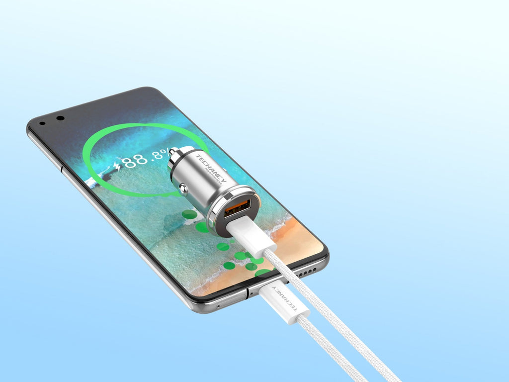 Techancy Mini Carregador TC6426, 33W, USB-A+USB-C, com Cabo USB-C para USB-C de 1m, Liga de AlumInio, Seguro e Confiavel-2