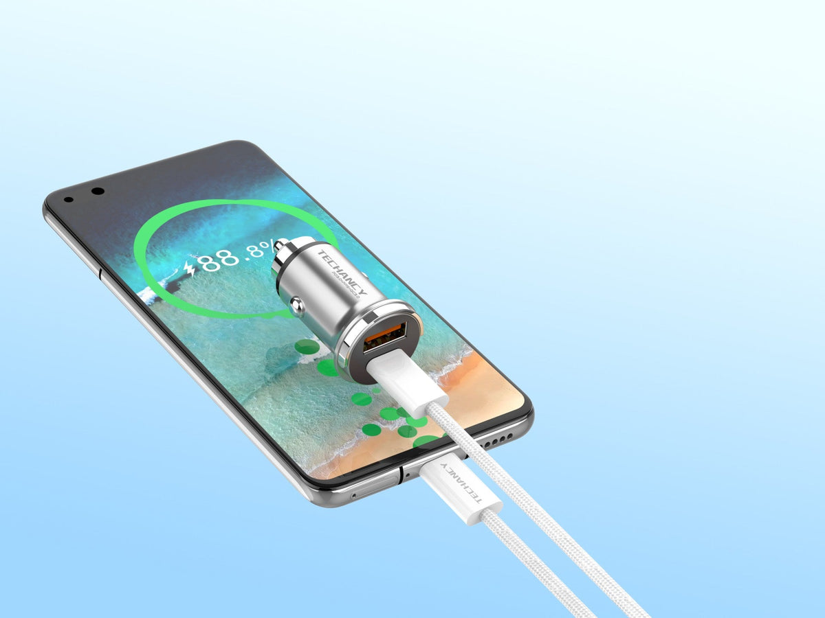 Techancy Mini Carregador TC6426, 33W, USB-A+USB-C, com Cabo USB-C para USB-C de 1m, Liga de AlumInio, Seguro e Confiavel-2