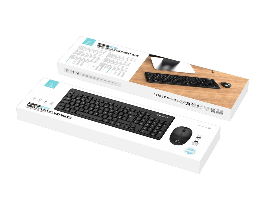 Techancy Kit De Teclado E Rato Sem Fios 2.4g Preto TK1271, Teclas Em Português + Inglês, Teclas De Silêncio Para Escritório-1