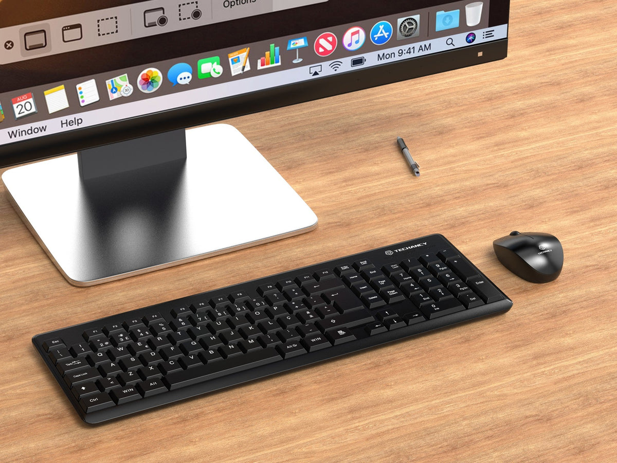 Techancy Kit De Teclado E Rato Sem Fios 2.4g Preto TK1271, Teclas Em Português + Inglês, Teclas De Silêncio Para Escritório-3