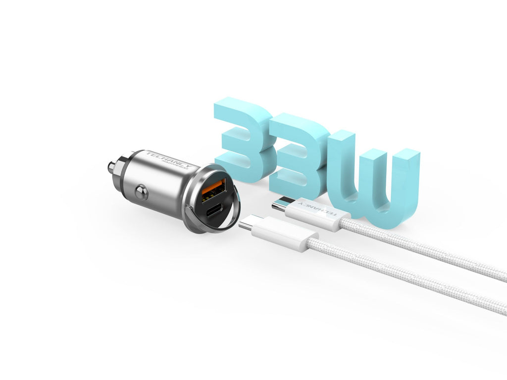 Techancy Mini Carregador TC6426, 33W, USB-A+USB-C, com Cabo USB-C para USB-C de 1m, Liga de AlumInio, Seguro e Confiavel-1
