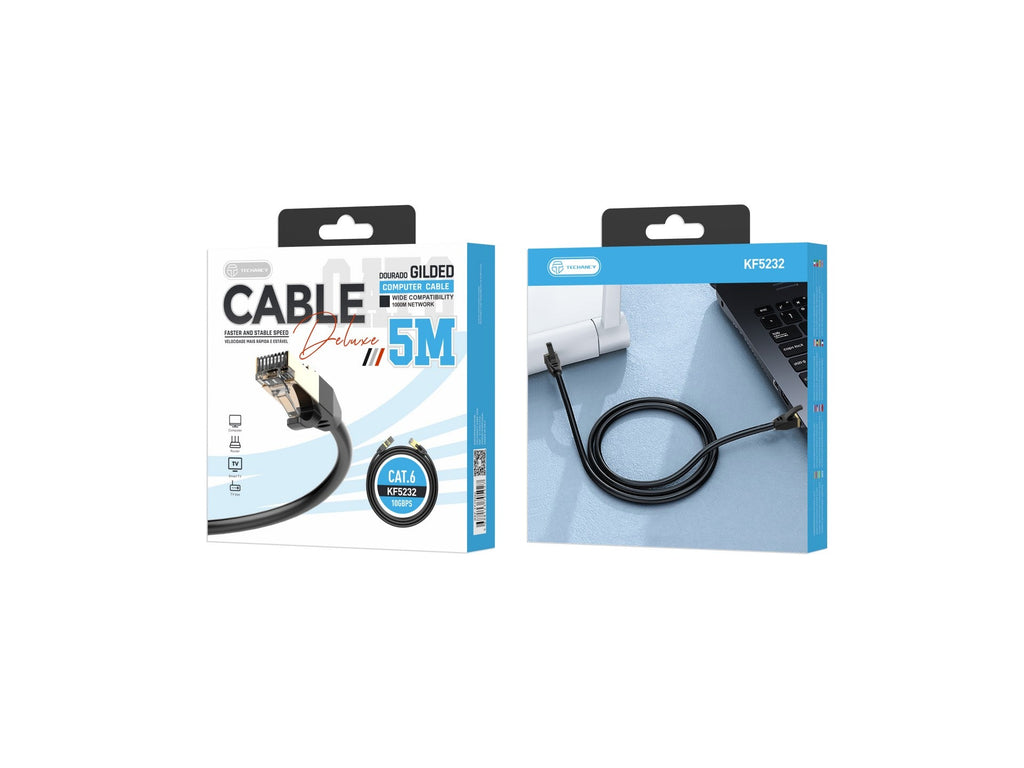 Cabo de rede Techancy CAT-6, KF5232, conector banhado a ouro RJ45, 5 metros, preto-1